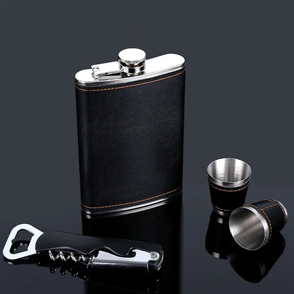 

4Pcs/set 9 oz Stainless Steel Hip Flask Alcohol Bottle Kettle with Corkscrew Cup Leak Proof
