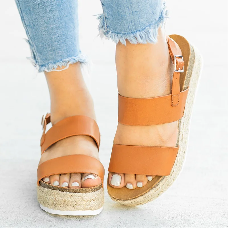 

Women Sandals 2019 New Platform Sandals With Wedges Shoes For Summer Chaussures Femme Leather Chunky Heels Sandalias MujerA00191