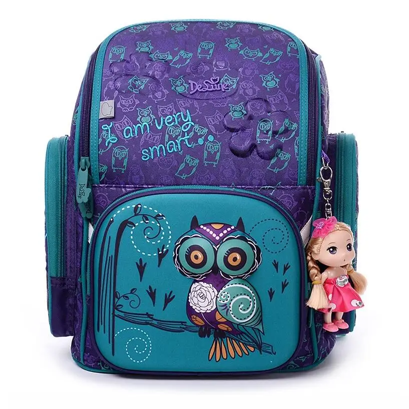 

DELUNE Children Cartoon 3D Bear Owl Racing Car Pattern Girls Boys School Bags Waterproof Foldable Orthopedic School Backpacks