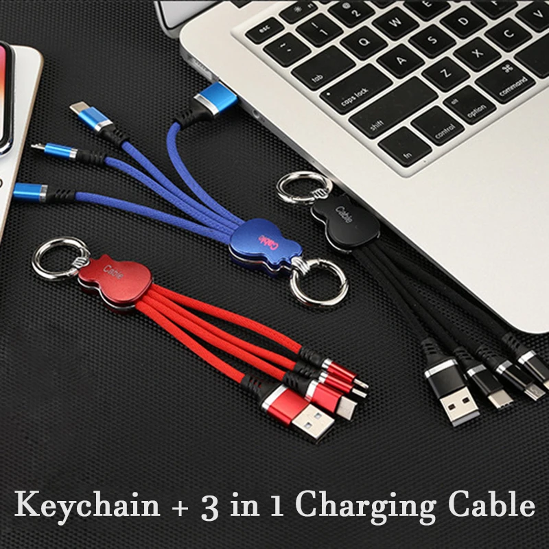 

3 in 1 Keychain Cable Flexible USB Fast Charge Data Phone Cable 16cm Keychain Portable Short Line For Huawei lite/2/2 plus/2s/3