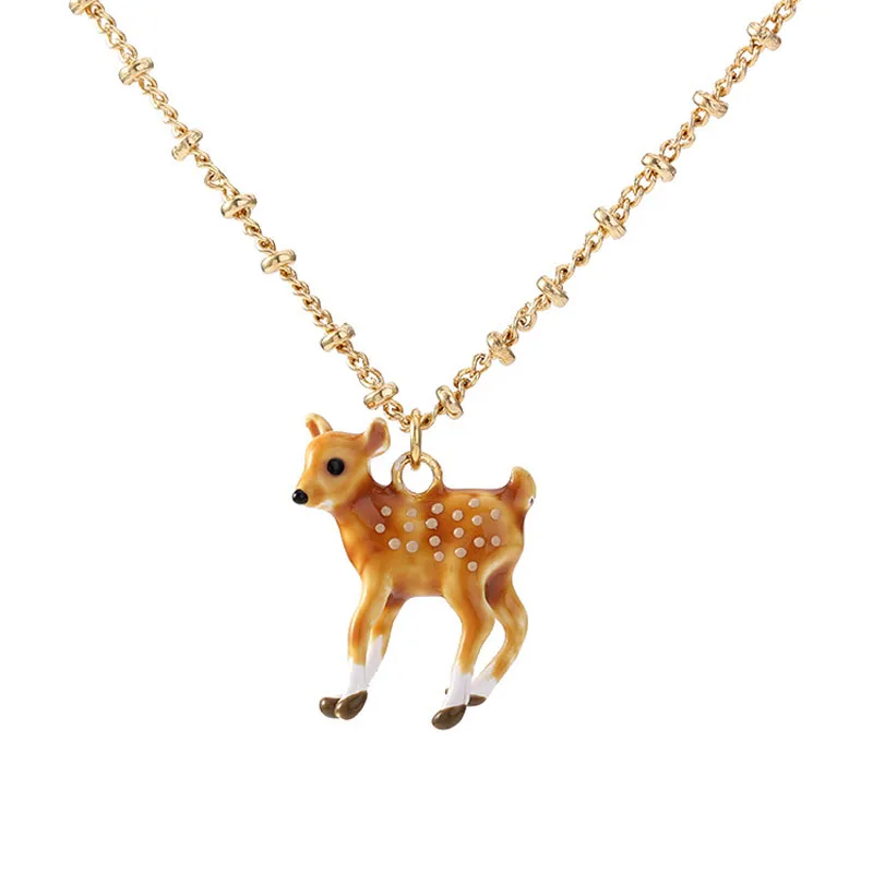 

Enamel Glaze Lovely Sika Deer Pendant Necklace Fashion Cute Elegant Animal Necklaces For Women Party Jewelry