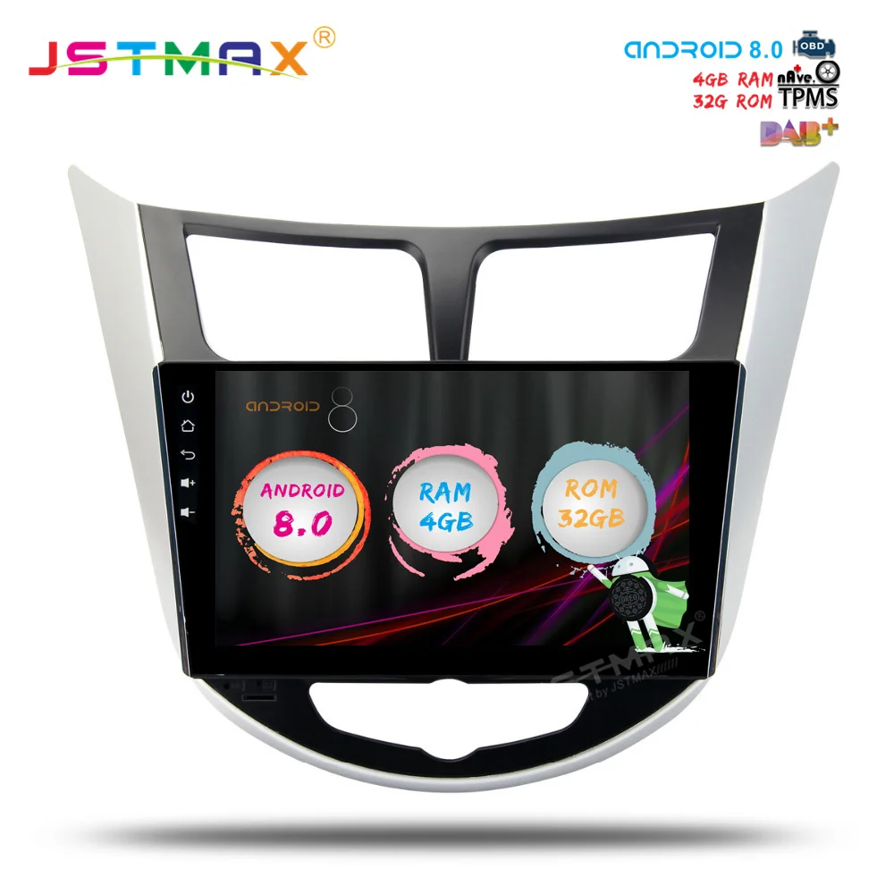 Best JSTMAX 8" Android 8.0 car dvd for Hyundai Solaris accent Verna i25 with gps navi Octa Core 4GB+32GB Auto Stereo DAB+( NO dvd) 8
