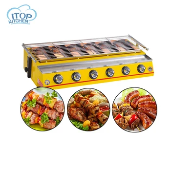 

Stainless Steel 6 burners Gas BBQ Grill Barbecue Outdoor Smokeless Gas Cooktop Churrasqueira Asador Healthy Adjustable Height