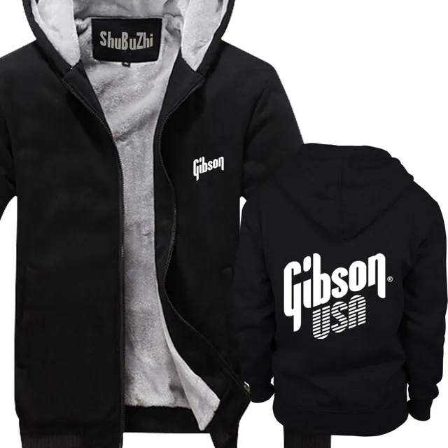 Winter Thick Hoodies For Men Gibson Usa Guitar Rock man Zipper Coat