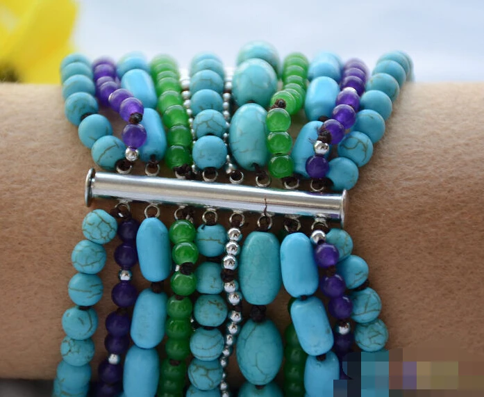 

Hot selling>@@ 0870 green jade blue turquoise purple amethyst bead bracelet -Bride jewelry free shipping