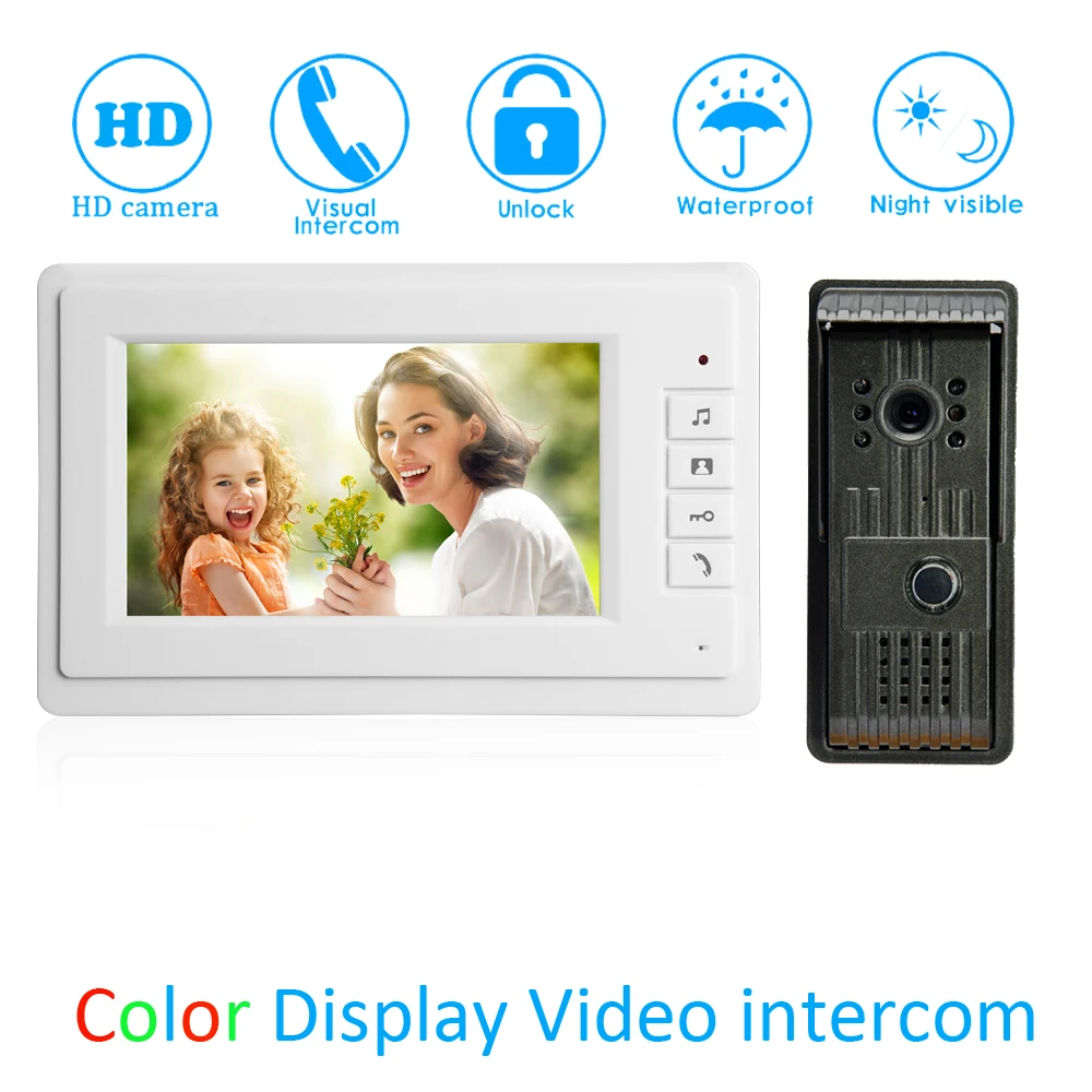 

(1 Set) 7 Inch Video Door Phone LCD Colorful Screen Monitor Waterproof Outdoor Unit Door Unlock Talkback Intercom system Access