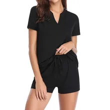 YOUYEDIAN Женский Мягкий Шелковый пижамный комплект с v-образным вырезом, пижама с коротким рукавом, пижамные комплекты, Женские бамбуковые Майки и шорты, набор# g30