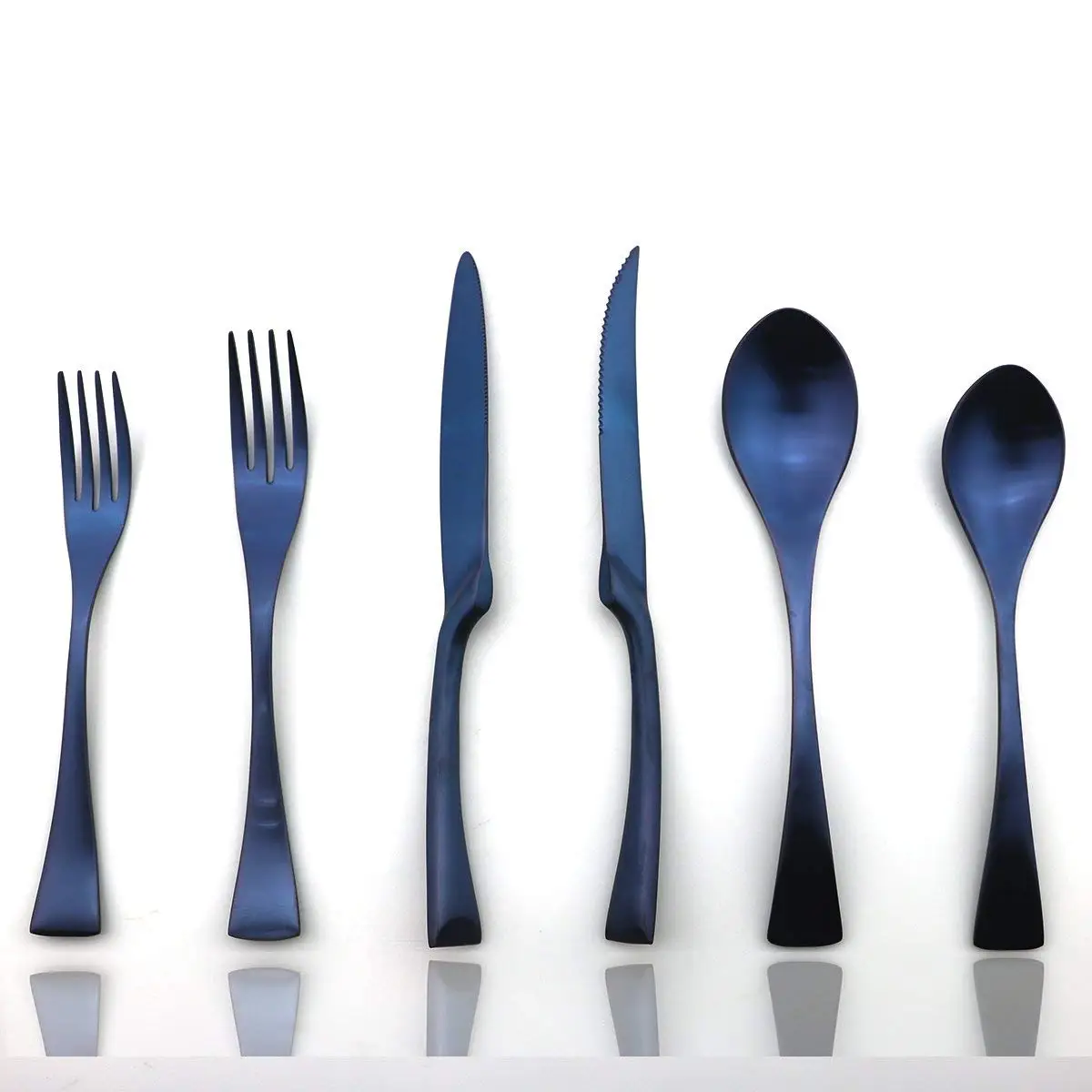 Роскошные 24 шт 18/10 из нержавеющей стали Silversmiths столовая посуда синий матовый заменить титановый черный набор столовых приборов ужин десерт