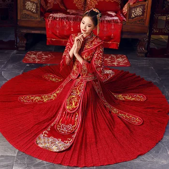 

Red Tassels Vintage Bride Vestidos Chinese Female Marriage Dress Gown Ancient Cheongsam Suit Embroidery High Quality Qipao