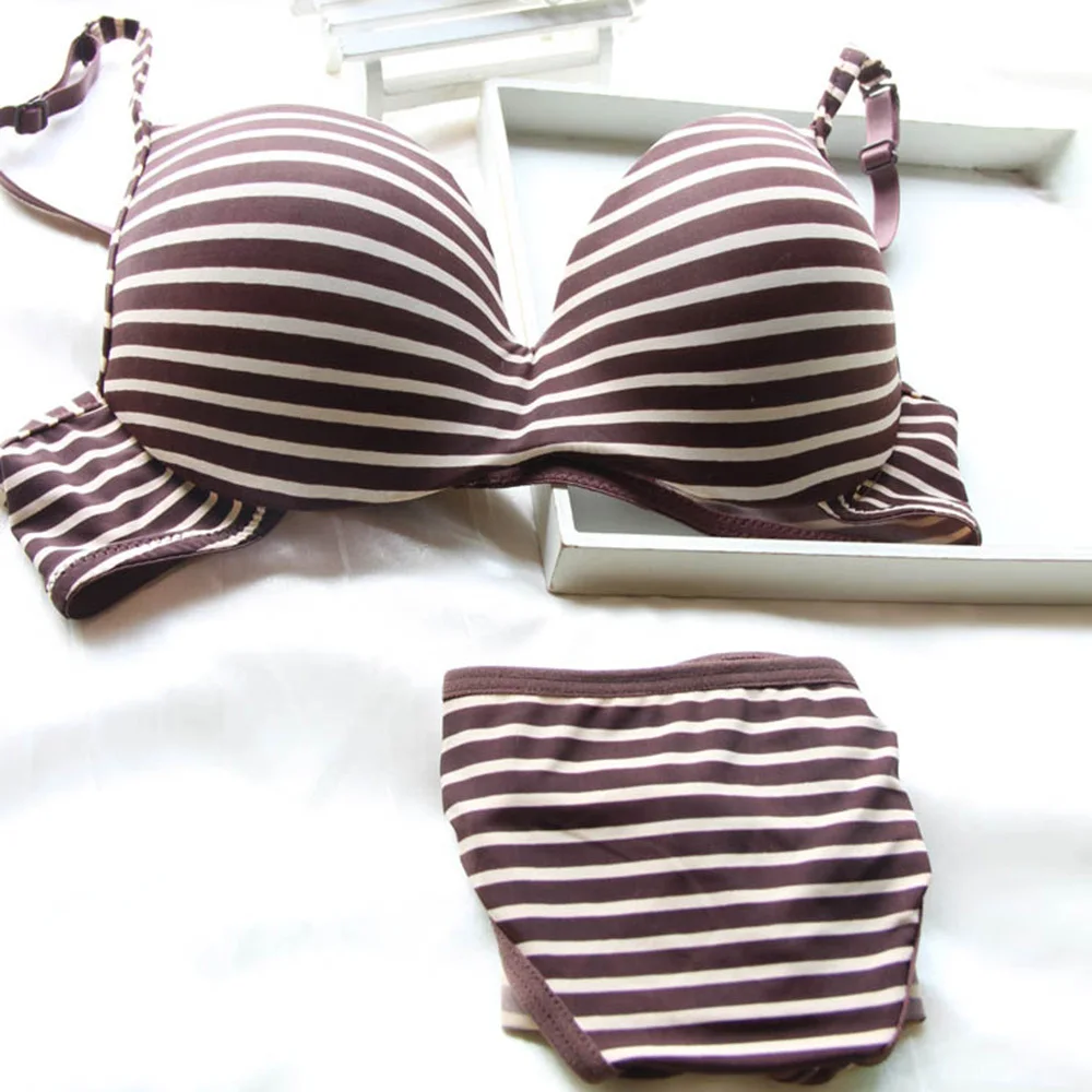 

Sexy Women Bra Seamless Girls Striped Push Up Bra Sets Deep V-neck Bra Sets Underwear