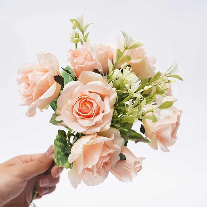 

Cheap Artificial Silk Cute Rose Flowers Small Bouquet Wedding Party Decoration Artificial Fake Roses Flower Home Table Decor