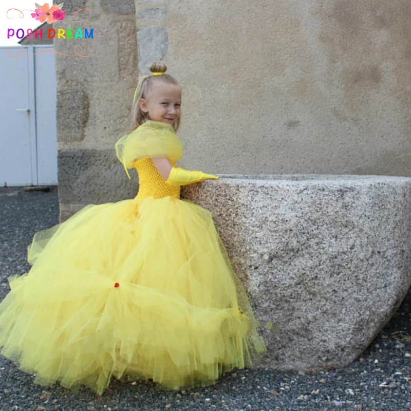 

POSH DREAM Princess Belle Girls Dress Inspired By Belle From Beauty and The Beast Yellow Belle Kids Girl Party Cosplay Dresses C