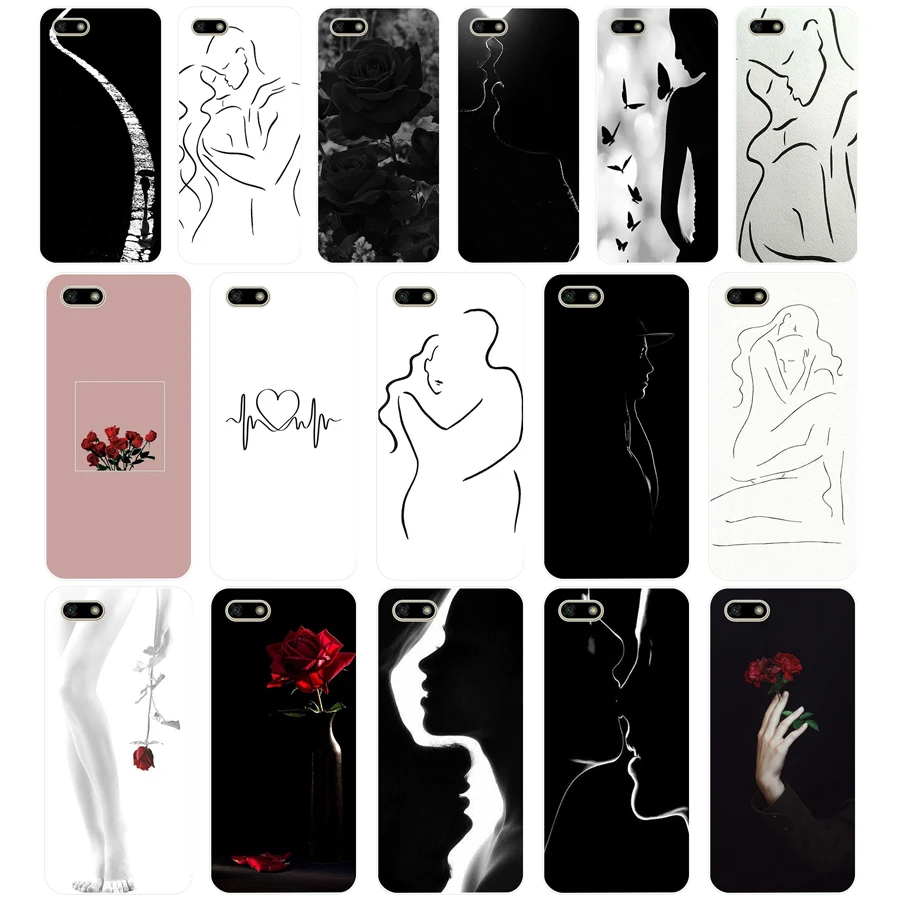 

242H Art White Line Kiss Love Heart Flower Rose Soft Silicone Tpu Cover Case for huawei Honor 7a pro 7x play case