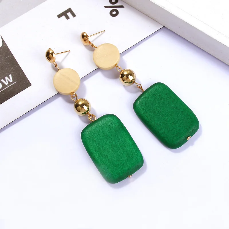 

ZCHLGR Fashion Big wood Drop Earrings For Women 2019 New Large Korea Square Earrings Trendy Wood Geometric Jewelry