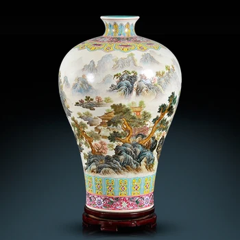 

Antique Qianlong Hand Painted Pastel Landscapes Plum vase Villas Portraits Decorative And Collection Of Jingdezhen ceramic vase