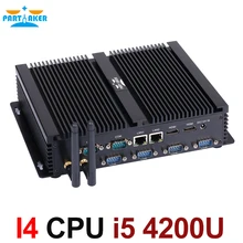Процессор Intel Core i5 4200u безвентиляторный промышленный Мини компьютер Windows 10 TV Box HDMI 6 RS232 двухканальный сетевой адаптер 2 LAN 8 USB Wi Fi прочный компьютер