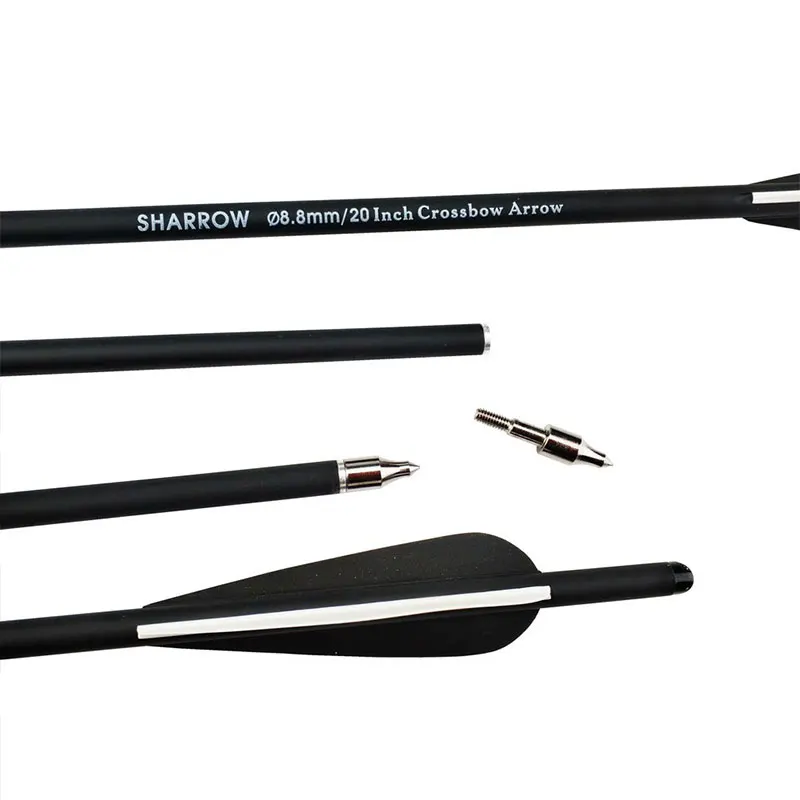 12pcs 20inch Archery Crossbow Bolts Arrow Carbon Arrow Rubber Feather Replaceable Blade Broadhead OD8.8mm Shooting Accessories