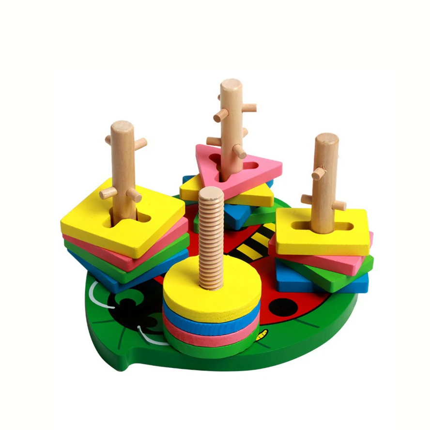 ФОТО Chanycore Baby Learning Educational Wooden Toys Geometric Shape Blocks Column Board Sorting Matching mmm Montessori Gifts 4122