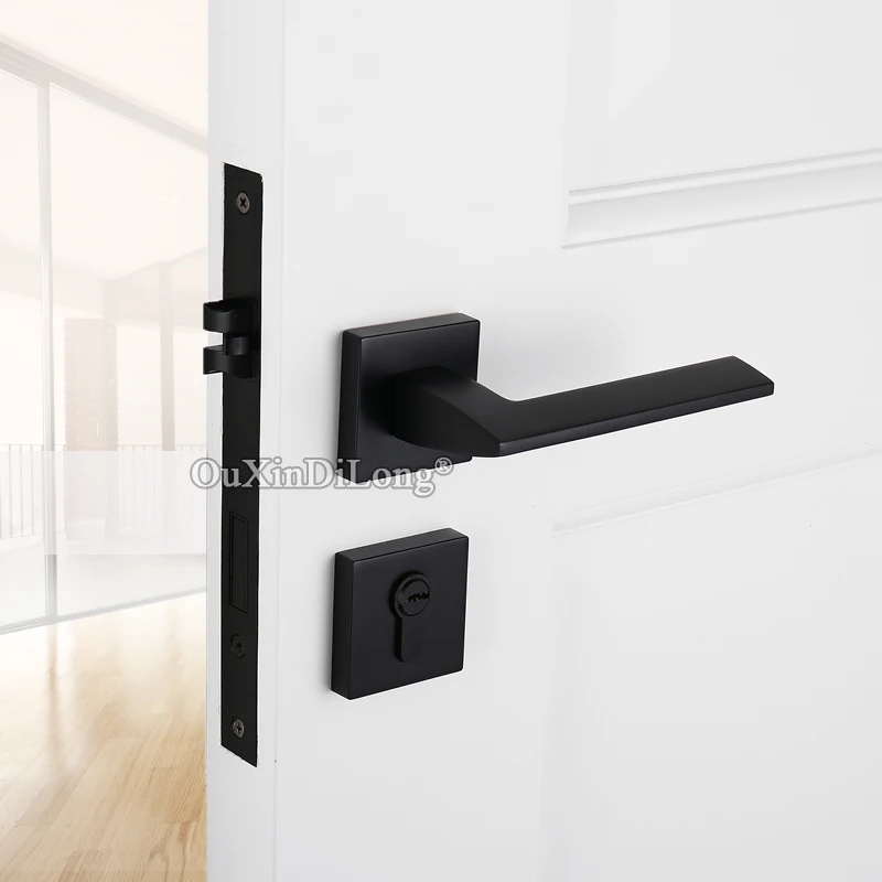  Elegant Black European Mute Mortise Door Lock Set Interior Living Room Bedroom Bathroom Silent Spli - 33025180202