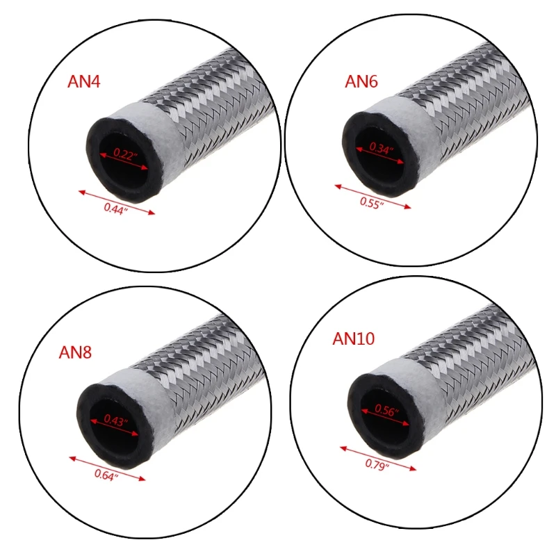 1 м Нержавеющая сталь плетеный тормозной газовый топливный трубопровод шланг AN4 AN6 AN8 AN10