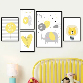 

Elephant Lion Balloon Nursery Wall Art Canvas Painting Cartoon Nordic Posters And Prints Wall Pictures Girl Boy Kids Room Decor