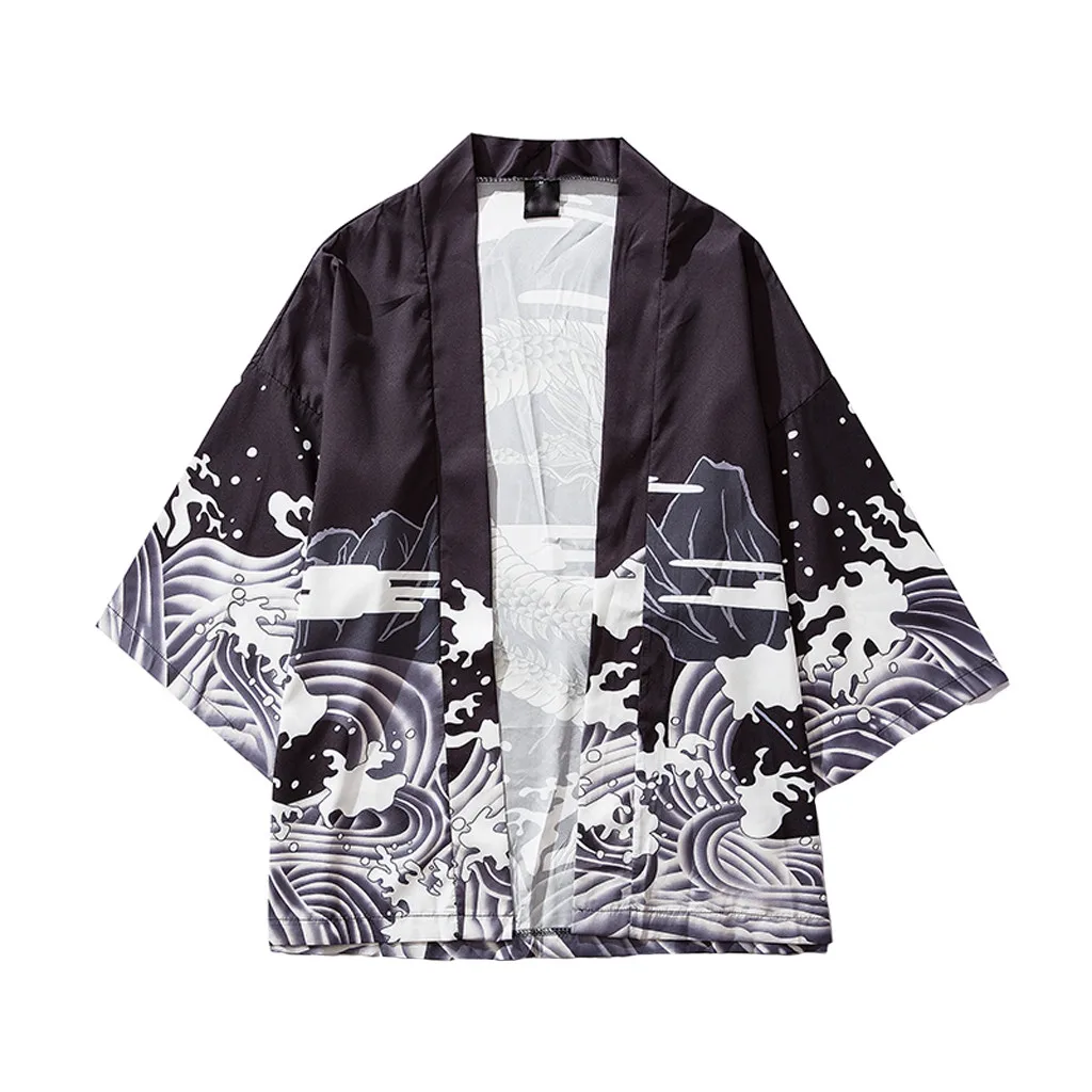 Самурайский кран японское кимоно Haori мужской женский кардиган китайский дракон
