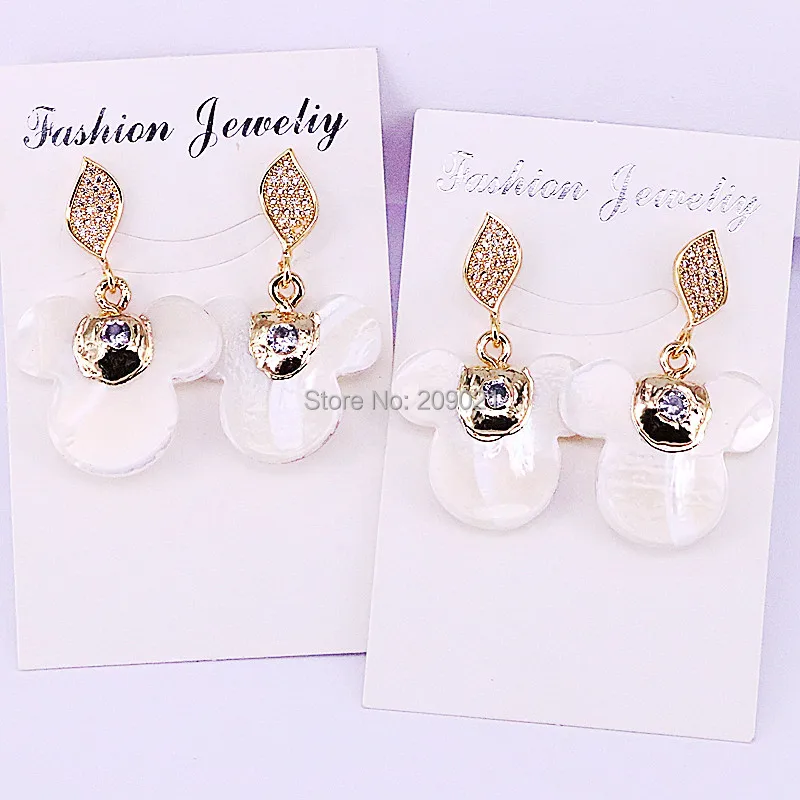 

5Pairs Cute Natural Shell Earring, Micro pave cz charms Jewelry Dangle Earring For Women Girl Gifts