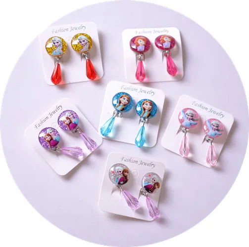 2pcs/lot Children's Doll Accessories Frozen Earrings No Pierced Ear Clips Cartoon Cute Girls Pearl Stud Earrings