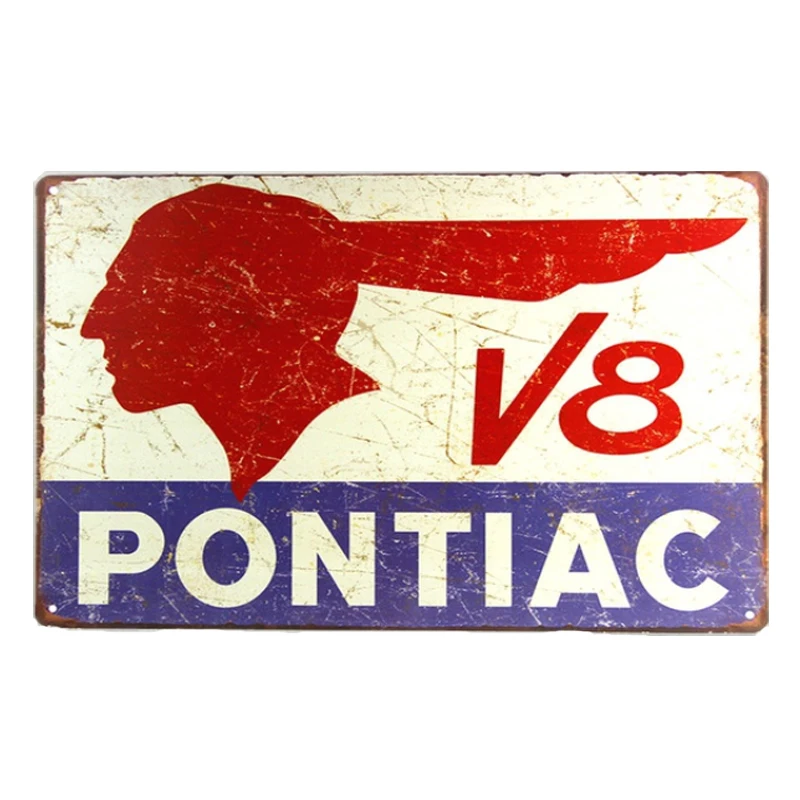 

Pontiac V8 Red Vintage Metal Sign Amercia Texaco Wall Sticker for Man's Garage Pub Cafe Home Wall Decor 20*30 CM