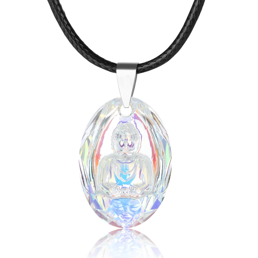 2017 new arrival quality leather cord big buddha pendant necklace with crystal from swarovski