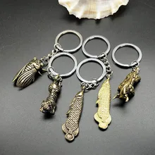Real de cobre 3D llavero con Animal de alta calidad de Arowana cigarra Tigre Toro latón coche llave anillo nuevo Fiesta de regalo llavero