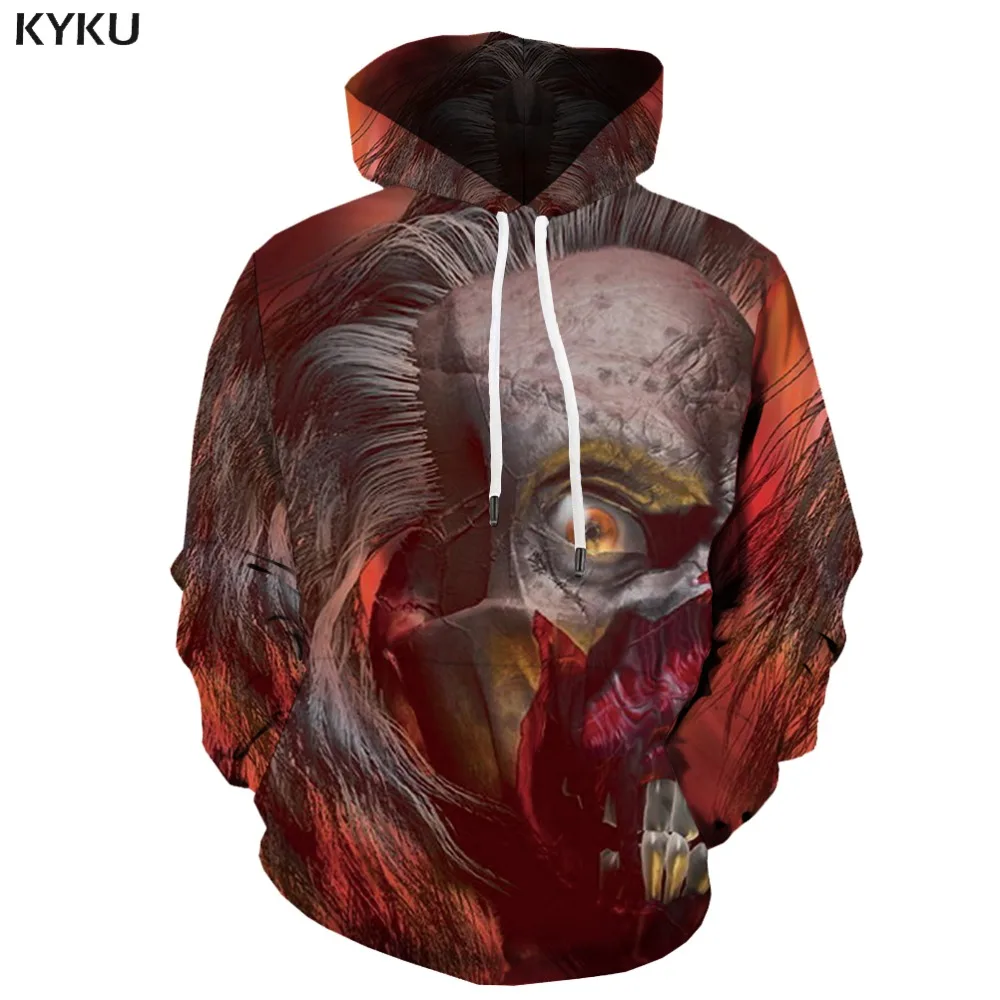 KYKU Brand Skull Hoodie Men Skeleton Hooded Casual War Hoody Anime Harajuku 3d Printed Gothic Sweatshirt Printed Unisex Hip Hop