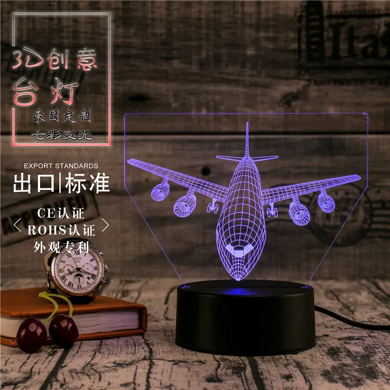 3D Led Novety освещение творческий Подарочный ночник настольная лампа самолета прикроватные светодиодные дома коридор, отель вечерние