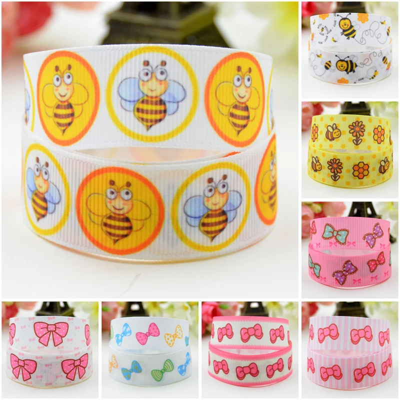 

7/8'' (22mm) Bee Bow Cartoon Character printed Grosgrain Ribbon party decoration satin ribbons OEM 10 Yards