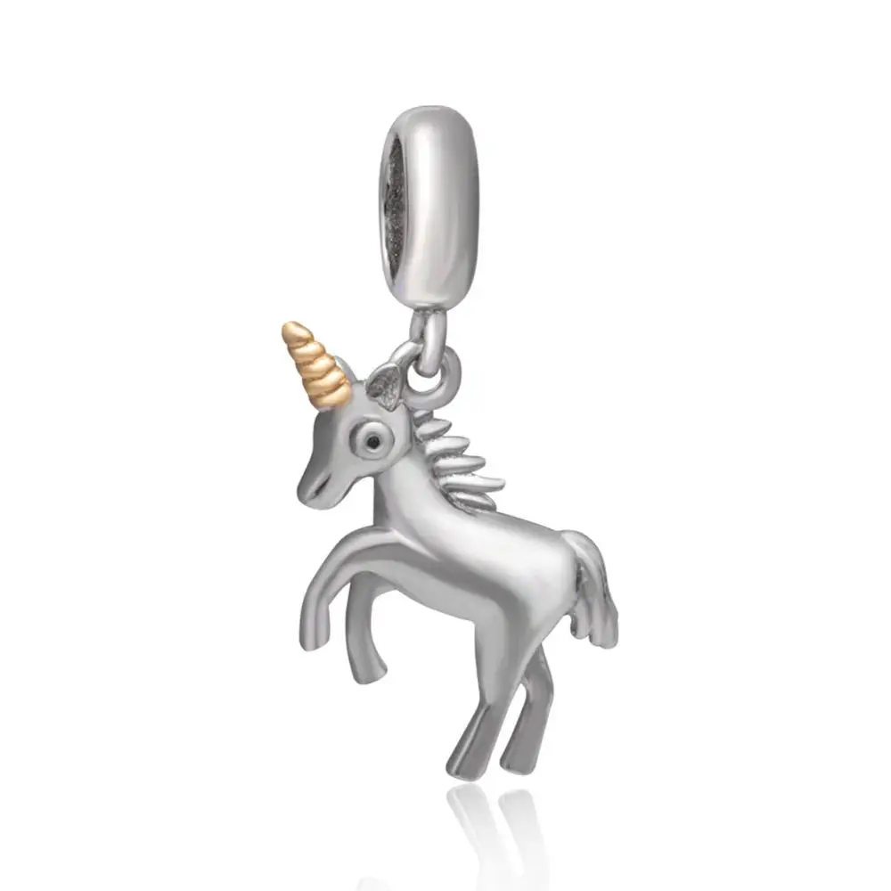 Sambaah Висячие милые амулет в виде единорога кулон и 925 пробы серебряные бегущие бусины в виде лошадей подходят Pandora женский браслет с животными - Окраска металла: Dangle Unicorn Charm