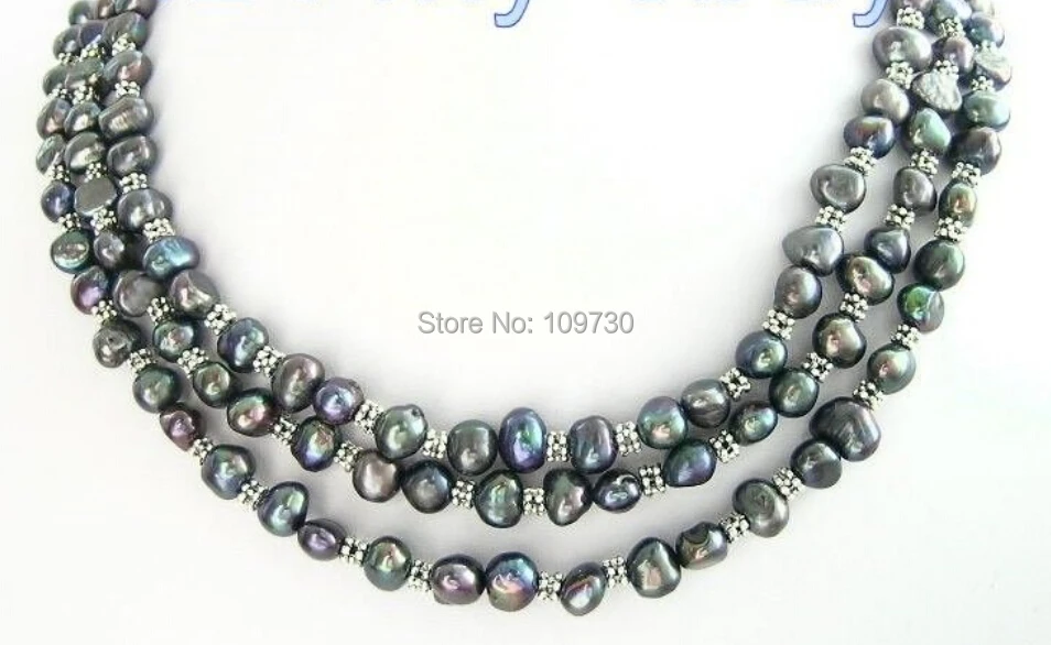 

Jewelry 002895 3Strand Black Peacock Baroque FRESHWATER Pearl Necklace