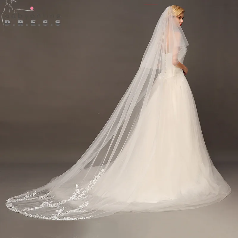 New 1 Layer 3M White//ivory handmade lace Edge Applique Bridal Wedding dress Veil