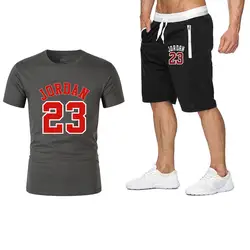 Летняя новая распродажа мужские комплекты футболки + шорты комплекты из двух предметов Повседневный Спортивный костюм прилив брендовая