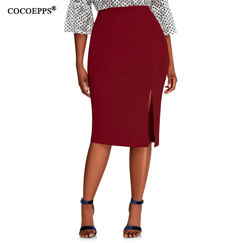 

COCOEPPS 2019 Plus size High Waist Women Skirt Casual 5XL Big Size Bodycon Pencil Skirts Office Slit Elegant Work OL Skirts 6XL