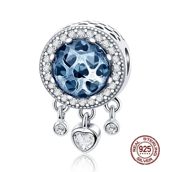 

MOWIMO 925 Sterling Silver Dangle Heart Radiant Crystal Charms Blue Beads Fit Original Silver Bracelets Pendant Jewelry BKC724