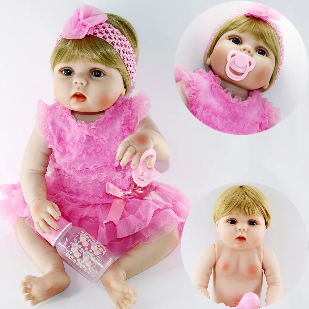 

55cm Reborn babies girl princess dolls 22" full silicone blonde hair lifelike birthday present bebe alive reborn bonecas toy