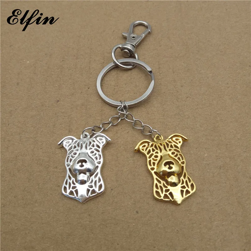 Elfin модные брелки для ключей питбуль золотой цвет серебряный животные памятные