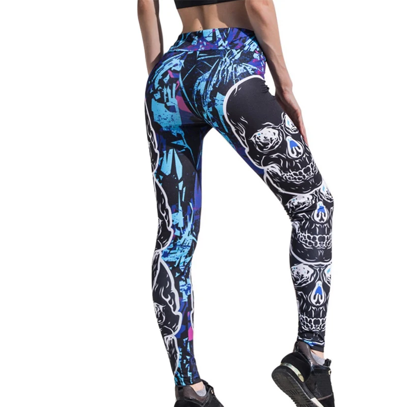 

Summer Running Pants for Women High Street Skull Printed High Waist Stretch Slim Workout Fitness Legging Calzas Mujer Deportiva