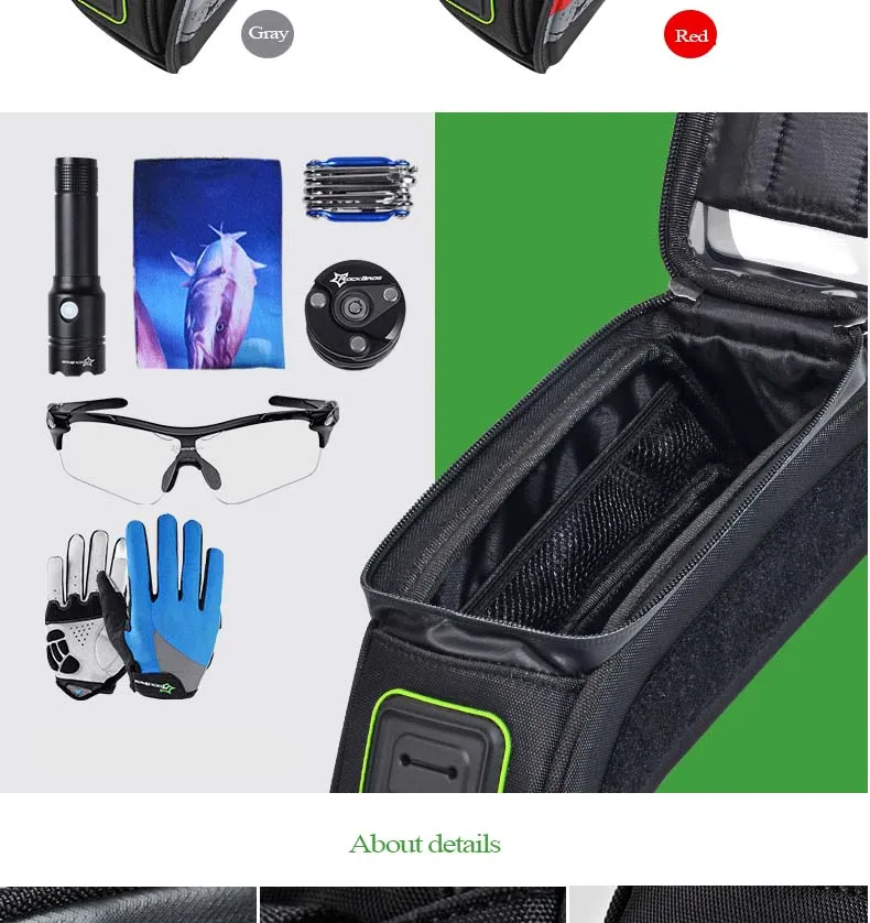 Excellent Rockbros Bicycle Bag 5.8 6.0 Inch Phone Case Waterproof Touchscreen Bike Frame Top Tube Bag Basket Cycling Bags Bike Accessories 13
