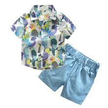 Летняя одежда для маленьких мальчиков; топы с короткими рукавами и принтом животных; блузка+ шорты; Детские повседневные комплекты одежды; 13