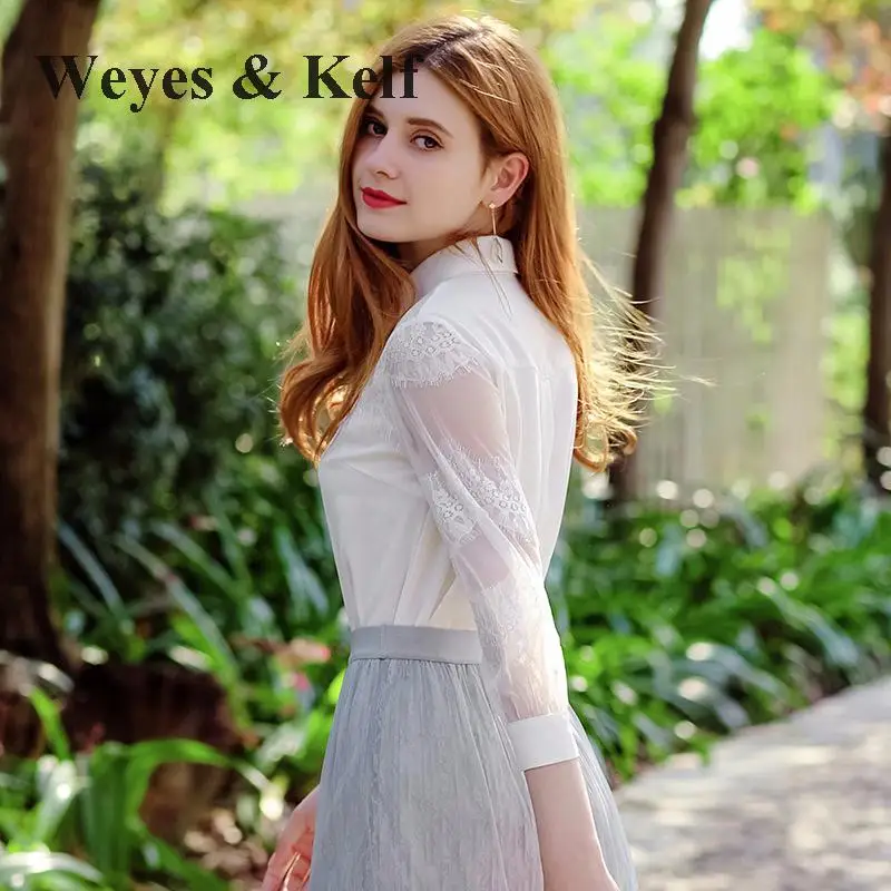 Weyes و kelf الحلو الأبيض قمصان لل ربيع 2018 الأزياء السيدات قميص المرأة قمم blusas موهير زهرة الدانتيل بلوزة فام القمم