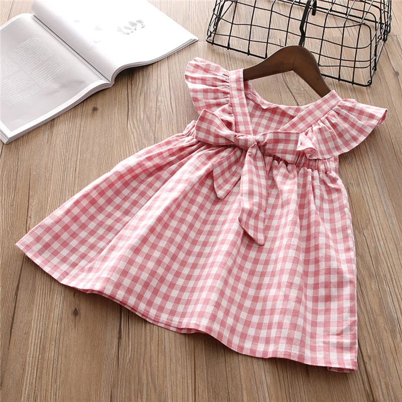

Summer Kids Girls Dress Cute Sleeveless Plaid Pattern Dress Backless Design Costume Baby Children Sundress 2019