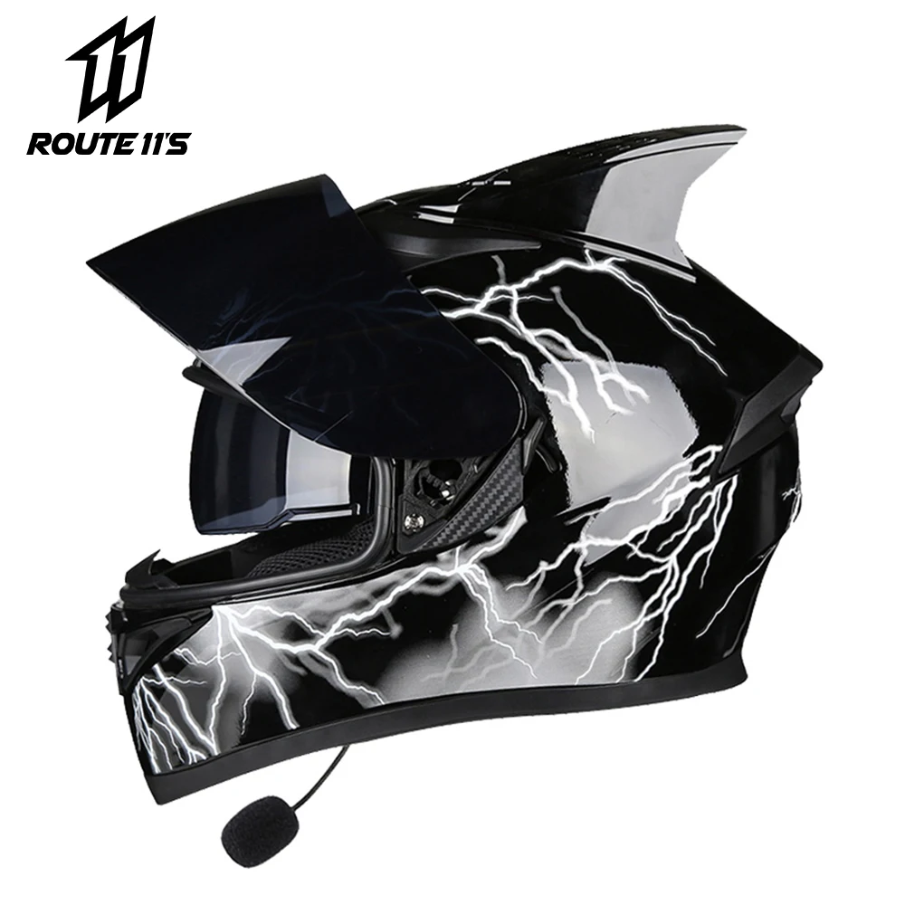 

Motorcycle Helmet Flip Up Motobiker Helmet With Inner Bluetooth Earphone Double Lens Motocross Full Face Helmets Capacete Casco
