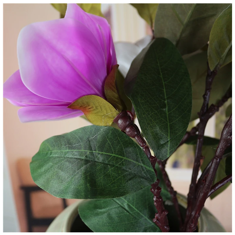 Artificial flowers 3heads latex magnolia real touch flowers home decoration fake magnolia plant party new year decor (4)