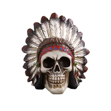 Miedo único Halloween divertido cráneo indio decoración estatuilla esqueleto estatua resina cráneo modelo para dibujar decoración del hogar